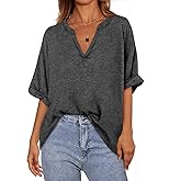 MASCOMODA Oversized T Shirts for Women V Neck Short Sleeve Casual Tops Summer Trendy Basic Tunic Loose Fit Tee Shirt