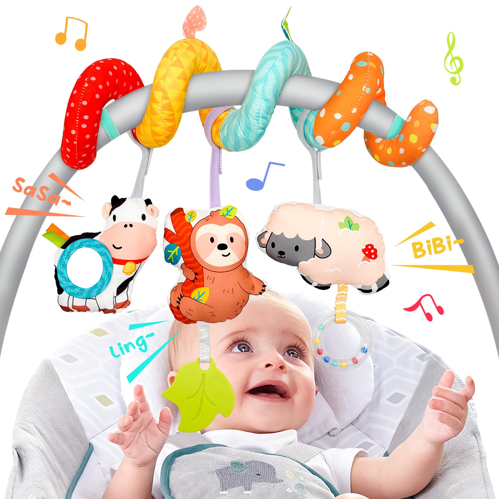 XIXILAND Pram Toys for Babies 0-6 Months Car Seat Toy, Newborn Baby Toys 0-6 Months Spiral Hanging Toys, Infant Sensory Toys for Pushchair/Stroller/Car Seat/Crib/Cot Gift for 036912 Months Boys Girls — image 1