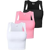 OQQ Women's 3 Piece Tank Tops Strappy Sleeveless Square Neck Stretch Tee Shirts Crop Camis