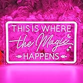 SYLHOME This Is Where The Magic Happens Pink Led Neon Light Sign Wedding Birthday Engagement Bachelorette Party Bar Bedroom Office Wall Sign Decor USB Light Up Sign 15.75"X9.8"