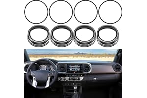 AuTK Aluminum Alloy AC Knob Covers & Vent Outer Rings Kit for Toyota Tacoma 2016-2023 (8pcs Black) - HVAC Control Button Covers, Air Conditioner Vent Trim Rings, Metal Interior Upgrade Accessories
