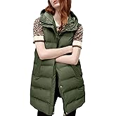 Tanming Women's Long Puffer Vest Casual Sleeveless Puffy Jacket with Removable Hood