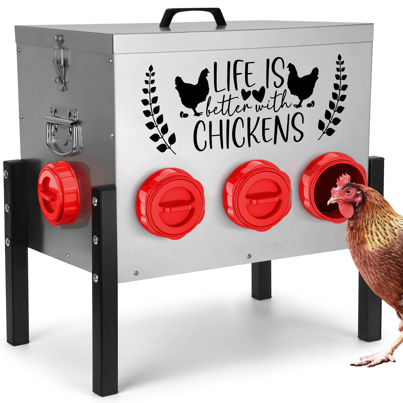 Photo 1 of ***MISSING PIECE -SELLING AS PARTS ONLY*** TGEYD 50LB Large Automatic Chicken Feeder – 8 Feeding Ports, No-Waste Poultry Feeder, with Adjustable Legs & Locking Lid