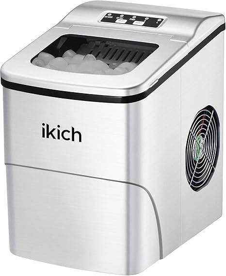 Amazon De Eiswurfelmaschine 6 Minuten Produktionszeit Eiswurfelbereiter Fakultativ Eiswurfel Grossen Led Display 2l Leise Ice Maker Ikich Fur Arbeitsplatte Ohne Wasseranschluss Mit Eisschaufel Und Korb