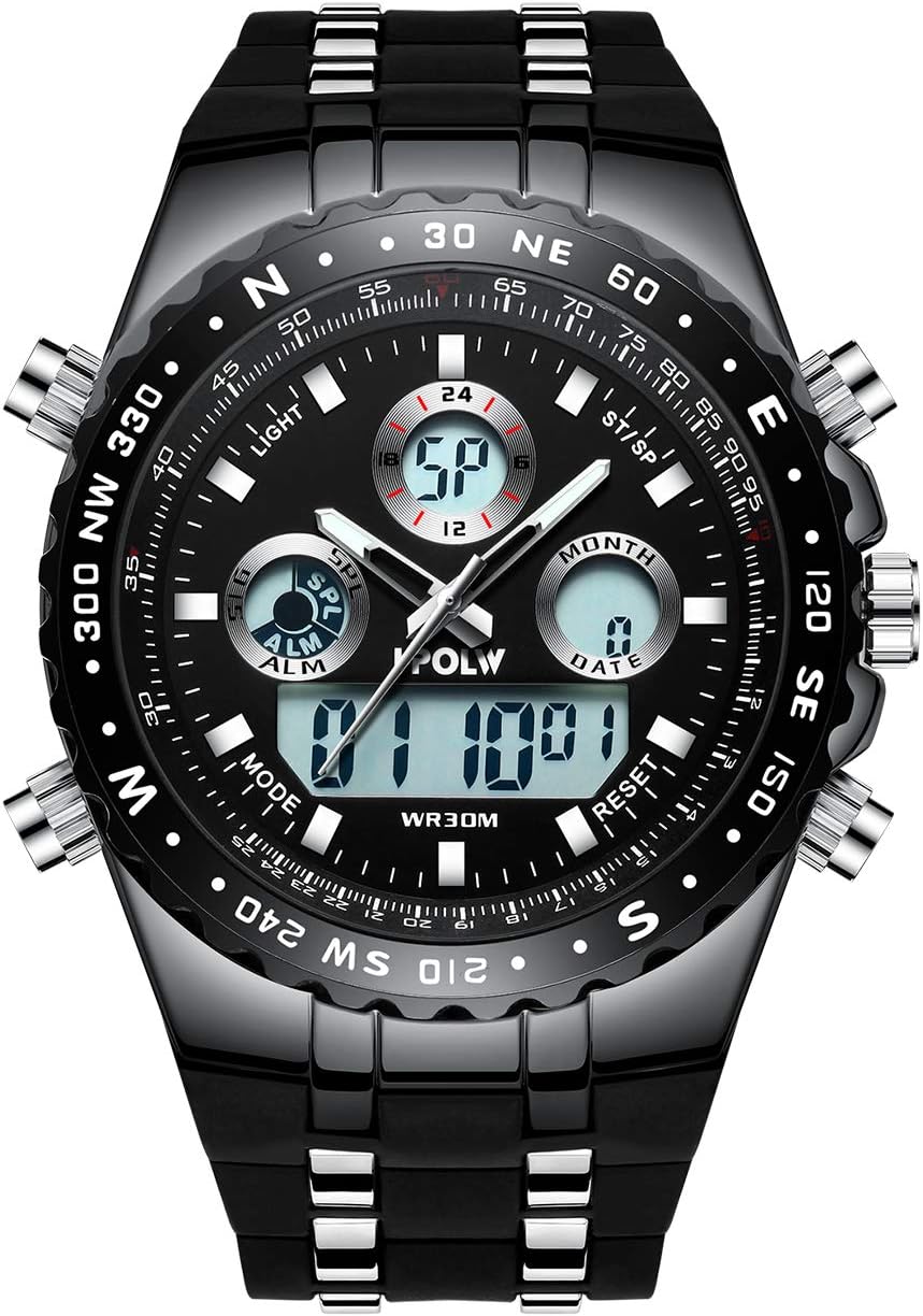 Mens Black Watches Men Military Digital Sports Waterproof LED Wrist Watch Big Face Tough Watches for Men