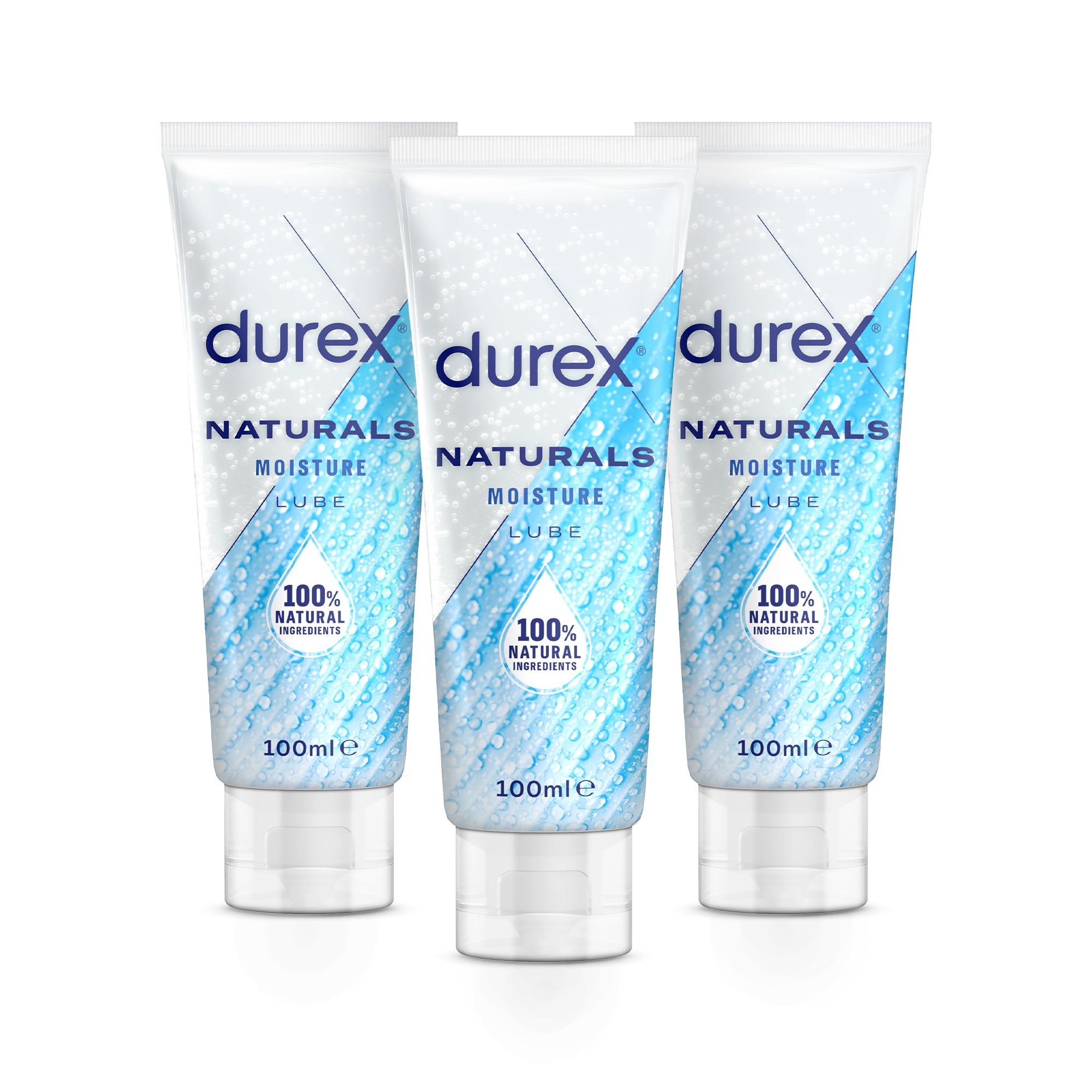 Durex Naturals Moisture Lube, Water Based, 100ml each (3 Pack, 300ml), Smooth Texture, Condom and Toy Compatible