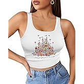 Flafens Crop Tops for Women Summer Tank Tops - Cute Ribbed U Neck Graphic Sleeveless T Shirts Yoga Gym Short Tanktops