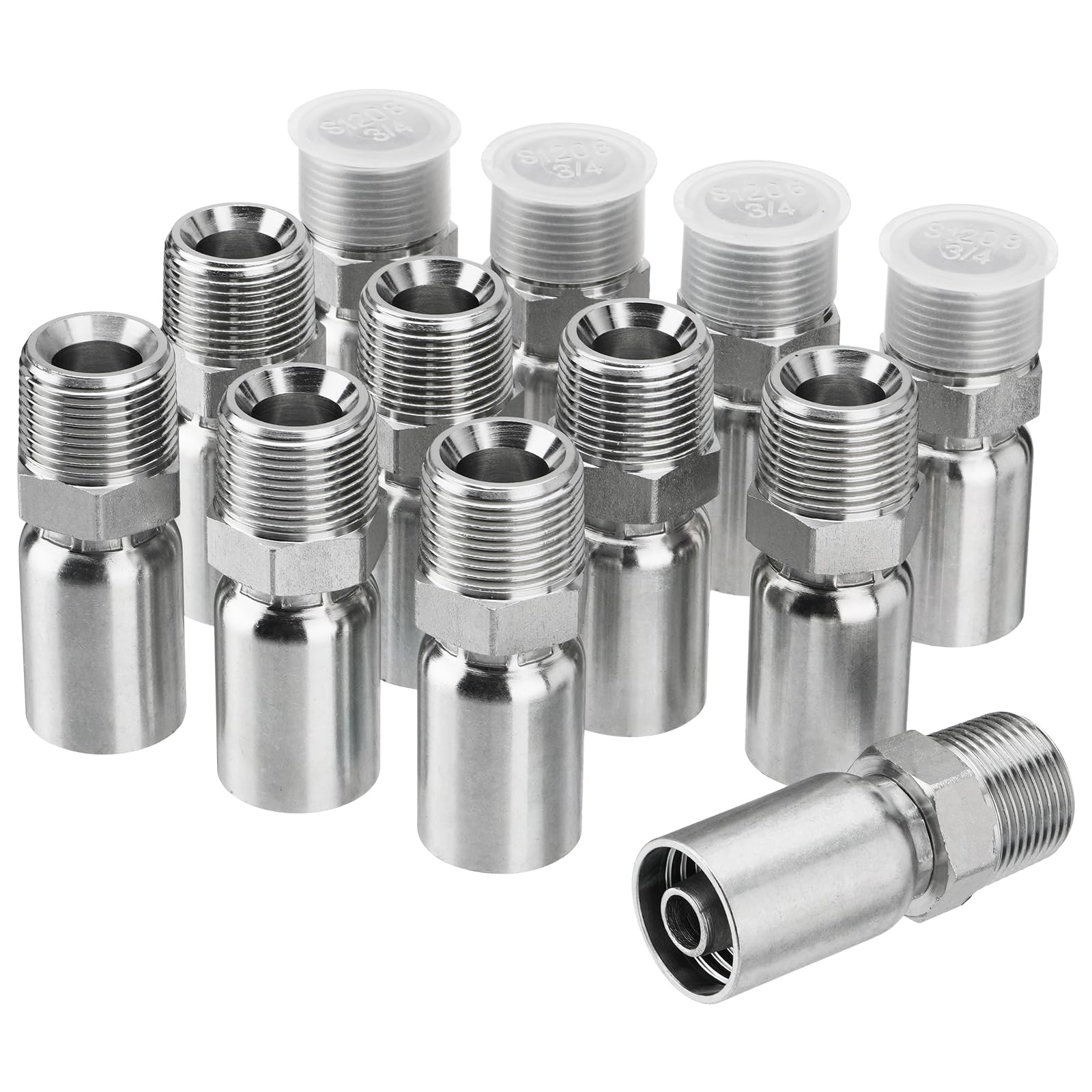 Photo 1 of Racewill 12 Pack 3/4" NPTF Hydraulic Hose Fittings, 1/2" I.D. Hose x 3/4" NPTF Male with Protection Cover Hydraulic Hose End Crimp Fitting Kits
