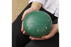 ZXZYHFTY Steel Tongue Drum, 6 Inch 8 Note Steel Hand Drum with Bag, Music Book, Drumsticks, Mallet Holder and Finger Paddles, for Camping, Meditation or Yoga .(Green)