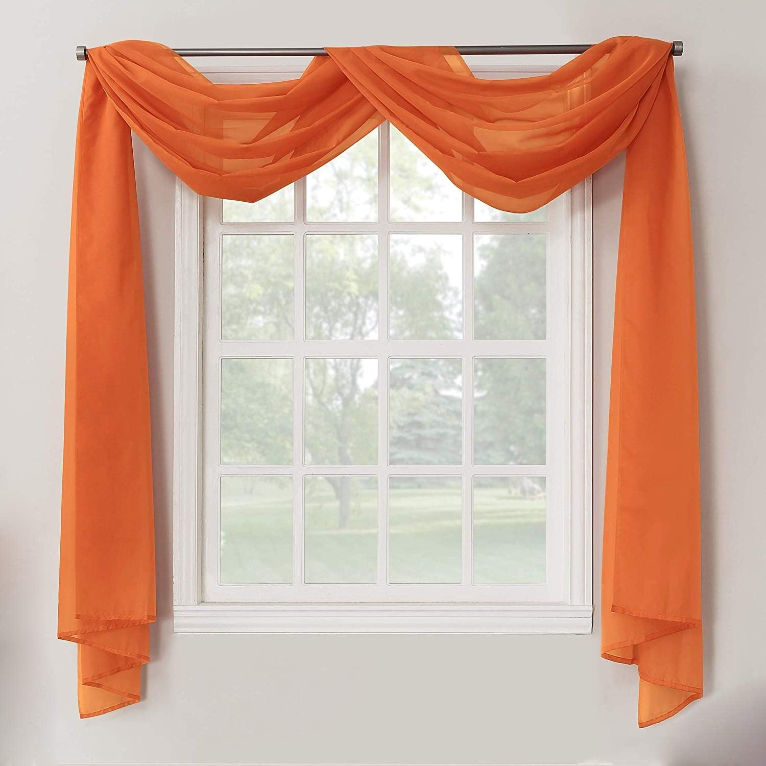 Decotex 1 Piece Sheer Voile Home Decor Fully Hemmed Scarf Valance Swag Topper (37" X 216", Orange)