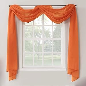 Decotex 1 Piece Sheer Voile Home Decor Fully Hemmed Scarf Valance Swag Topper (37" X 216", Orange)