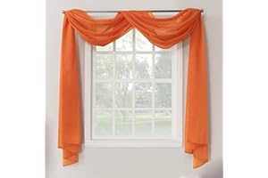 Decotex 1 Piece Sheer Voile Home Decor Fully Hemmed Scarf Valance Swag Topper (54" X 216", Orange)