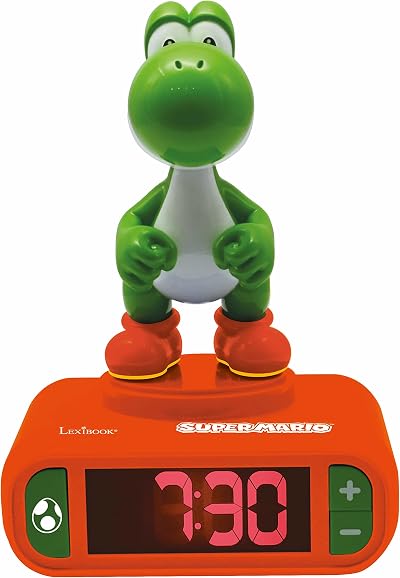 Lexibook Super Mario Yoshi Nightlight Alarm Clock LCD Backlit Snooze