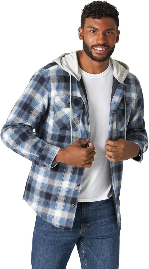 wrangler authentics men's long sleeve quilted lined flannel shirt jacket