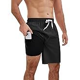 YnimioAOX Men’s Swim Trunks with Compression Liner 9 Inch Bathing Suits 2 in 1 Quick Dry Board Shorts with Pockets