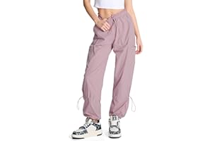 Prettyleaf Womens 28"/31"/33" Lightweight Dance Studio Pants Parachute Cargo Pants Workout Athletic Gym Joggers Casual