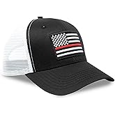 International Tie Thin Red Line Hat, USA Snapback Trucker Baseball Cap for Men & Women with Embroidered American Flag Patch