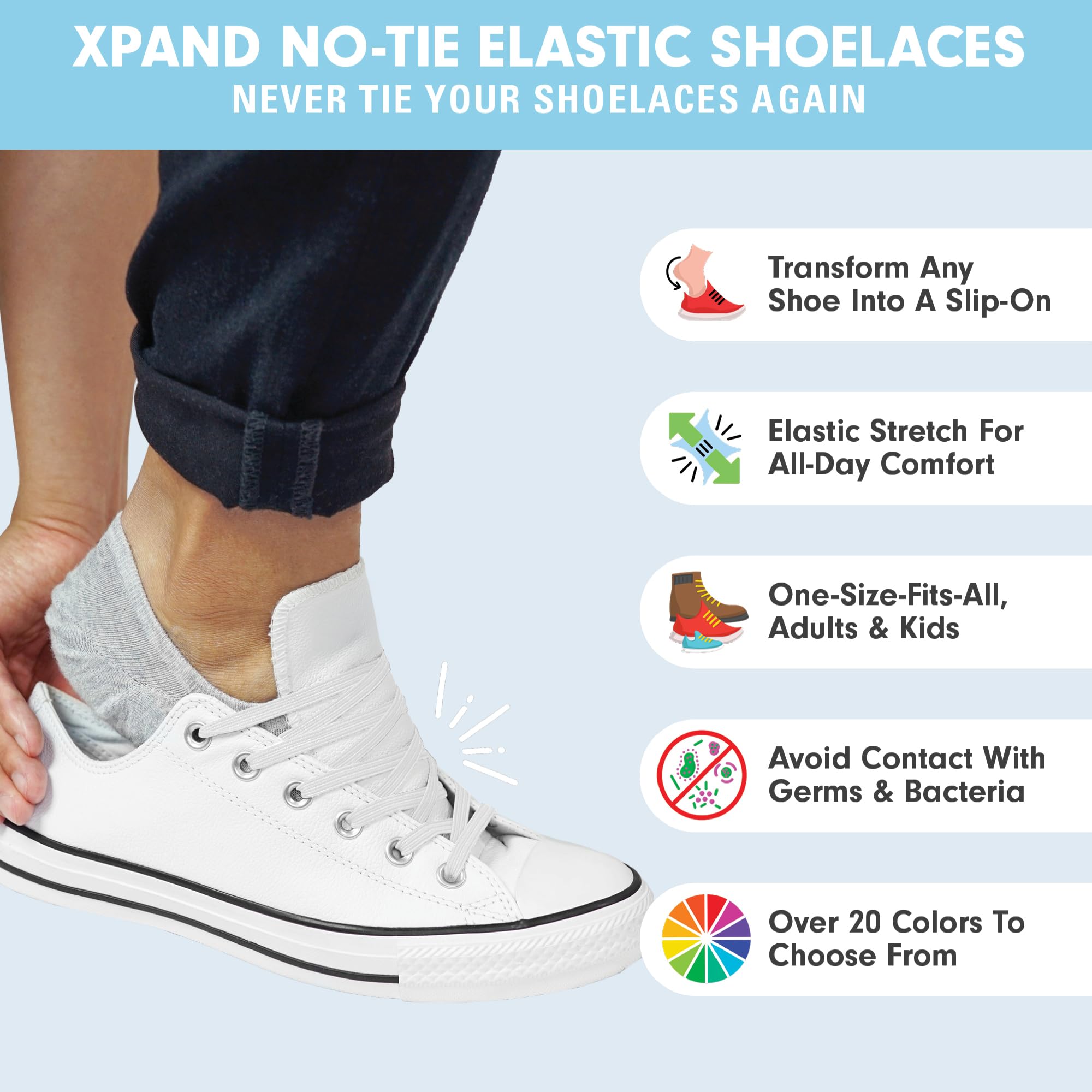 Xpand No Tie Shoelaces for Adults & Kids - Stretch Elastic Shoe Laces for Sneakers | Stretchy Tieless Shoe Strings