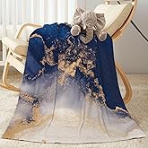 Duduho Blue Gold Marble Print Bed Blanket Ultra Soft Throw Blanket All Season Warm Light Weight Cozy Plush Blankets for Home Bedroom Sofa Chair Travel, 50"X40"