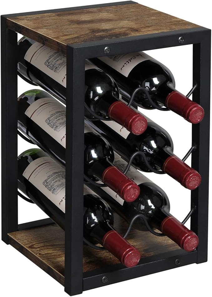 OROPY Vintage Wooden Wine Rack for 6 Bottles, 3 Tier Free Standing Countertop Bottle Holder