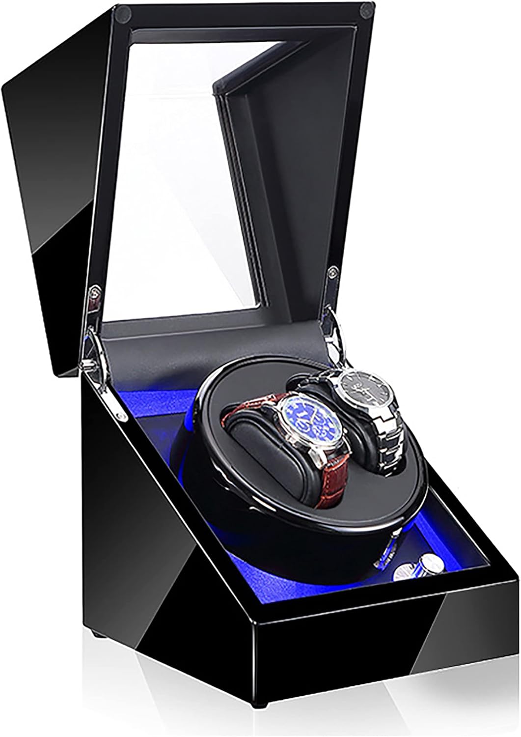 NEWTRY Automatic Watch Winder Double Watches Winder Boxes with Light Quiet Motor for Watches Display for Men and Women Gift AC Adapter and Battery Powered Not Include Watches 1 pcs (Black+Black): Home & Kitchen