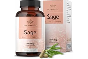 HERBAMAMA Sage Capsules - 1000mg Sage Leaves for Digestive Health & Immune Support Capsules - Vegan, Non-GMO Salvia Officinalis Antioxidant Supplement, 100 Caps