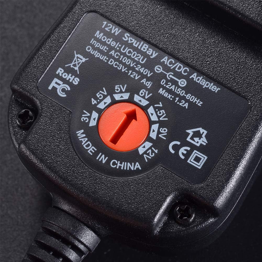 SoulBay 12W Universal Multi Voltage AC/DC Adapter Switching Power Supply with 8 Selectable Adapter Plugs, Suitable for 3 V to 12 V Device: Home Audio & Theater