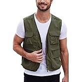Gihuo Men's Utility Fishing Vest Lightweight Outdoor Work Safari Travel Cargo Vest with Multi-Pockets