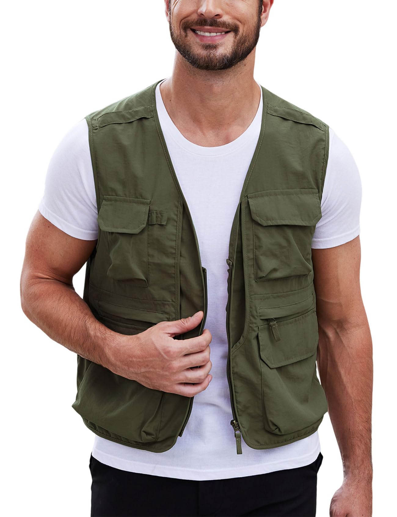 Gihuo Mens Fishing Vest Summer Outdoor Work Vest Utility Safari Travel ...