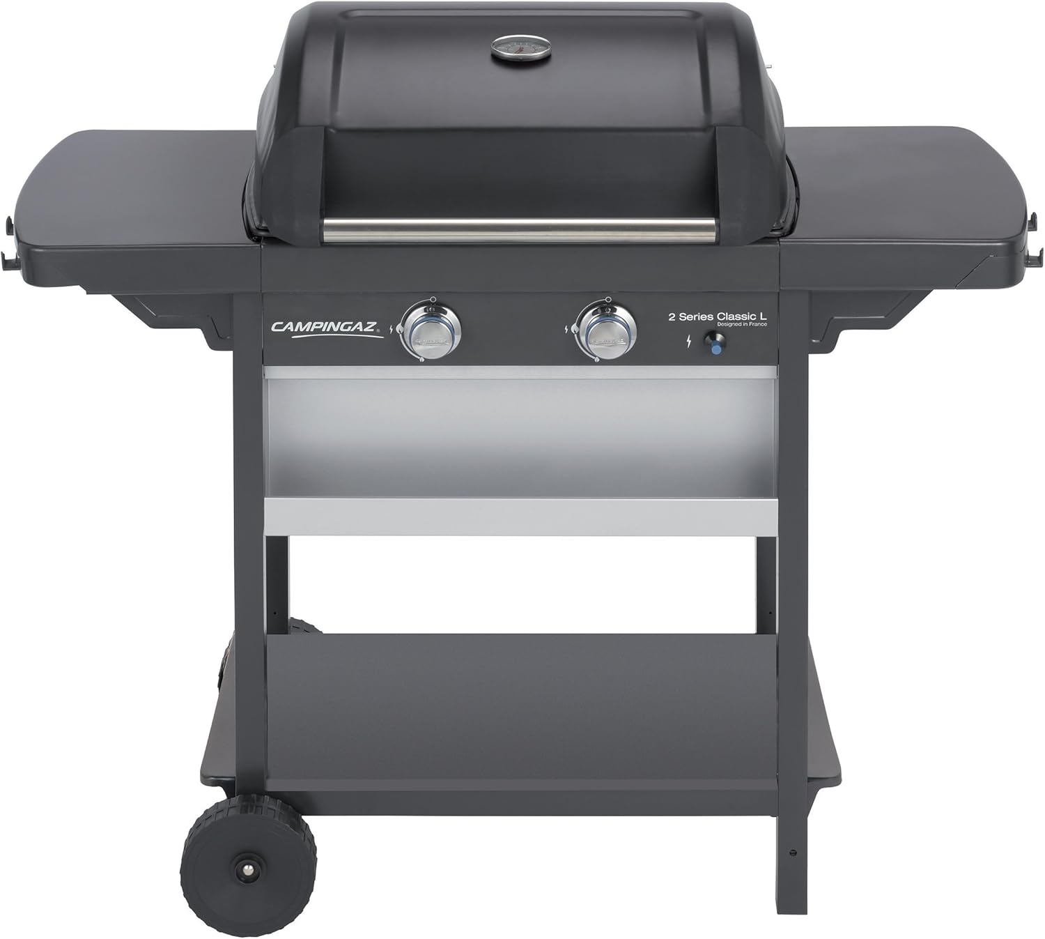 Campingaz Gasgrill 2 Series Classic L, BBQ Grillwagen mit zwei Stahlbrennern, Deckel -Thermometer, abklappbaren Seitenablagen