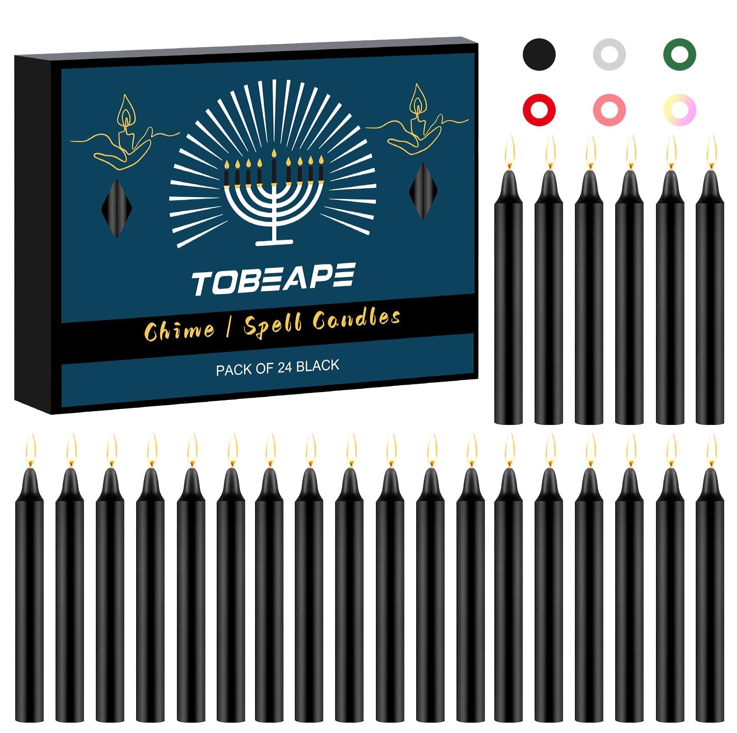 Tobeape 24 Pack Black Candles Spell Chime Candles, 4" Unscented Mini Taper Candle for Dinner Home Decor Rituals Magic Witchcraft Wiccan Altar Prayer Meditation Party