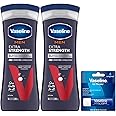 Vaseline Lotion for Men Extra Strength 3-in-1 for Face, Hands & Body + Original Lip Therapy for Dry Lips with Petroleum Jelly (3 Piece Set)