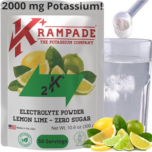 KRAMPADE HIGH POTASSIUM ELECTROLYTES POWDER ZERO SUGAR LEMON LIME, 4180MG ELECTROLYTES, 2000MG POTASSIUM, CRAMP RELIEF & PREVENTION, CELLULAR HYDRATION, BETTER ENDURANCE & RECOVERY, KETO, 50 SERVINGS