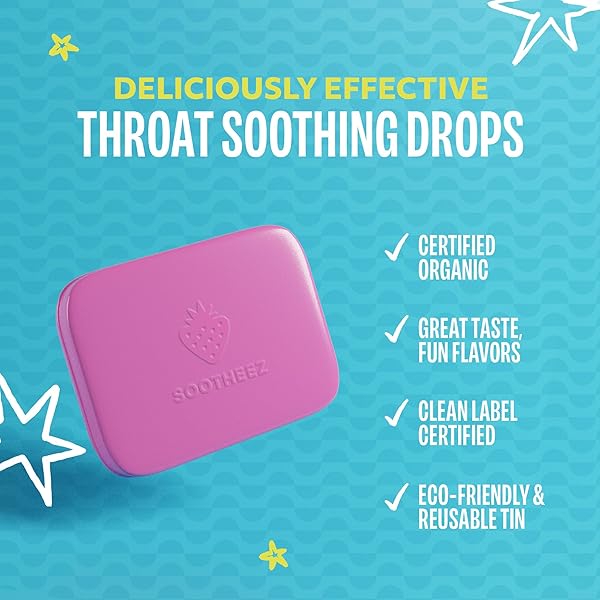 SOOTHEEZ ORGANIC THROAT SOOTHING DROPS FOR ADULTS, BERRY LEMONADE, 25 COUNT, REFILLABLE, GREAT TASTING DROPS THAT SOOTH SORE THROATS
