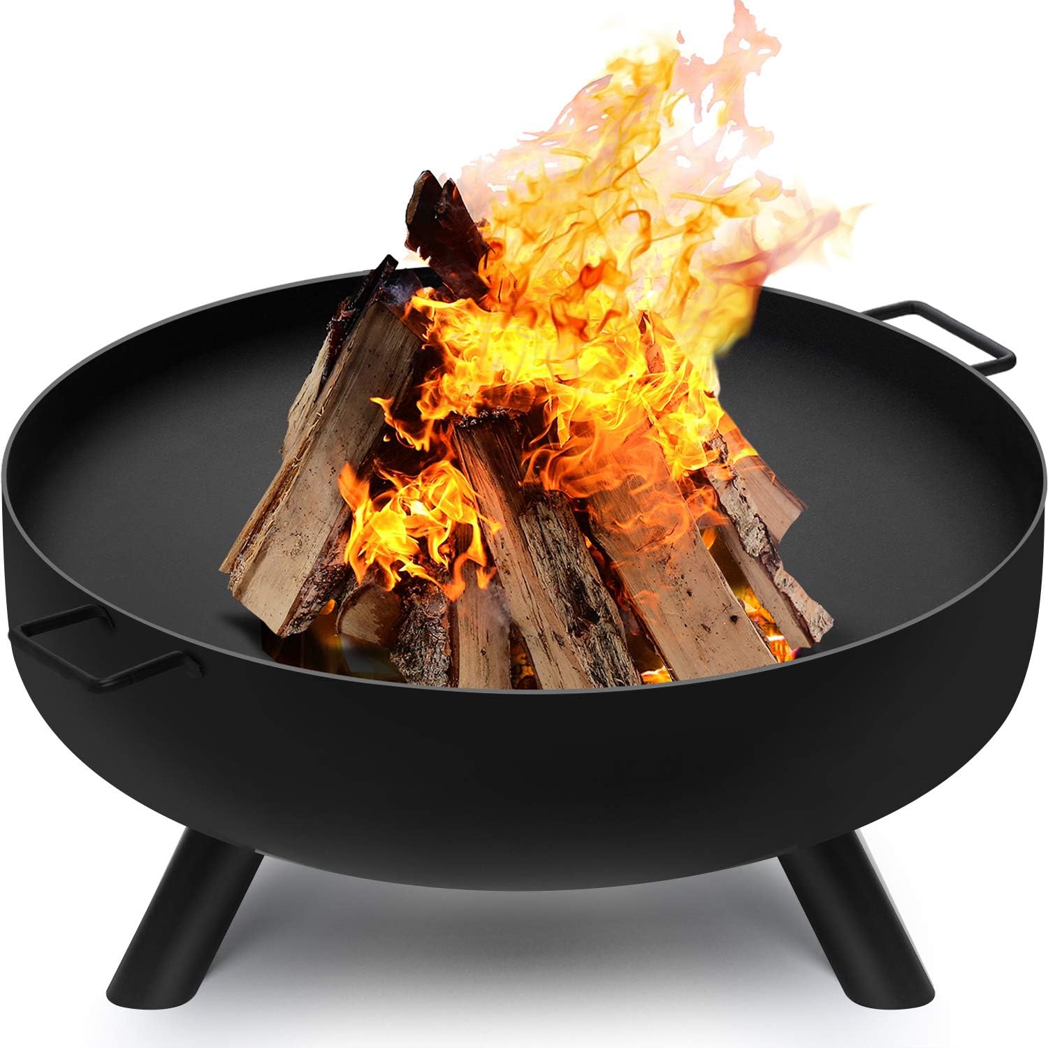Amagabeli Fire Pit Outdoor Wood Burning Fire Bowl 30in with A Drain Hole Fireplace Extra Deep Large Round Cast Iron Outside Backyard Deck Camping Beach Heavy Duty Metal Grate Rustproof Black : Garden & Outdoor