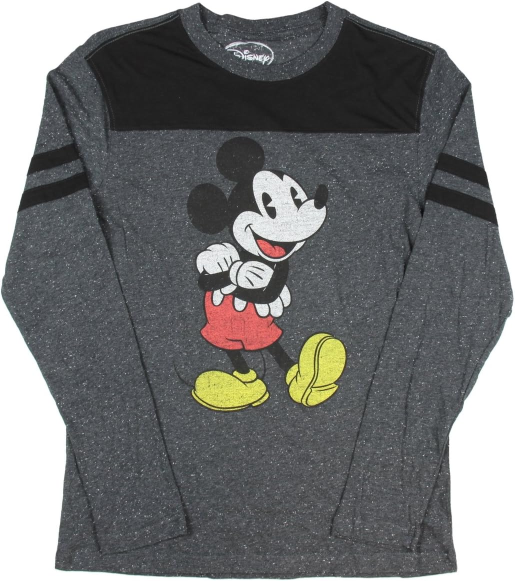 Mickey Mouse Disney Retro Vintage Licensed Charcoal Speckle Long Sleeve T Shirt (X-Large)