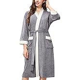 Ausing Womens Terry Cloth Bathrobe Long Kimono Robe Sleepwear with Belt Housecoat for All Seasons M Grey