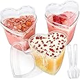 HawHawToys 60 Pack Dessert Cups with Lids and Spoons, 5 oz Heart-Shaped Clear Plastic Appetizer Parfait cups for Mother's Day Gift, Wedding, Bridal Shower