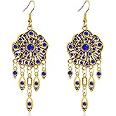 Ricarmo Bohemian Dainty Vintage Gold Crystal Teardrop Chandelier Lightweight Dangle Drop Earrings Retro Alloy Fringe Flower Hook Earrings For Women