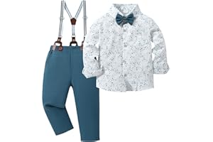YALLET Toddler Boy Clothes Removable Bowtie Long Sleeve Gentleman Shirts + Suspenders Pants with Pockets 12 Months-10 Years