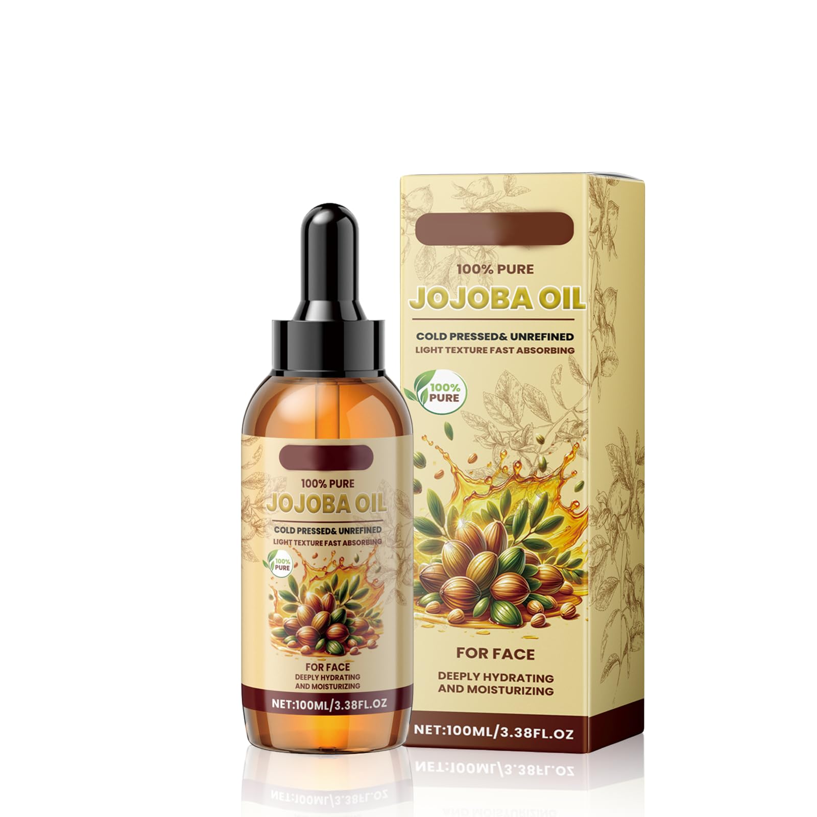 Organic Jojoba Oil Cold Pressed, 100% Pure World Natural Jojoba Oil Vegan for Skin, Nails, Hand, Body and Face, 100 ml Vitamin C Oil Soothes Sensitive Skin Suitable for All Skin Types