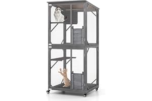 PETSITE Catio Outdoor Cat Enclosure - 72 Inches Tall House with Weatherproof Asphalt Roof, Wooden Cage Playpen, 2 Jumping Pla