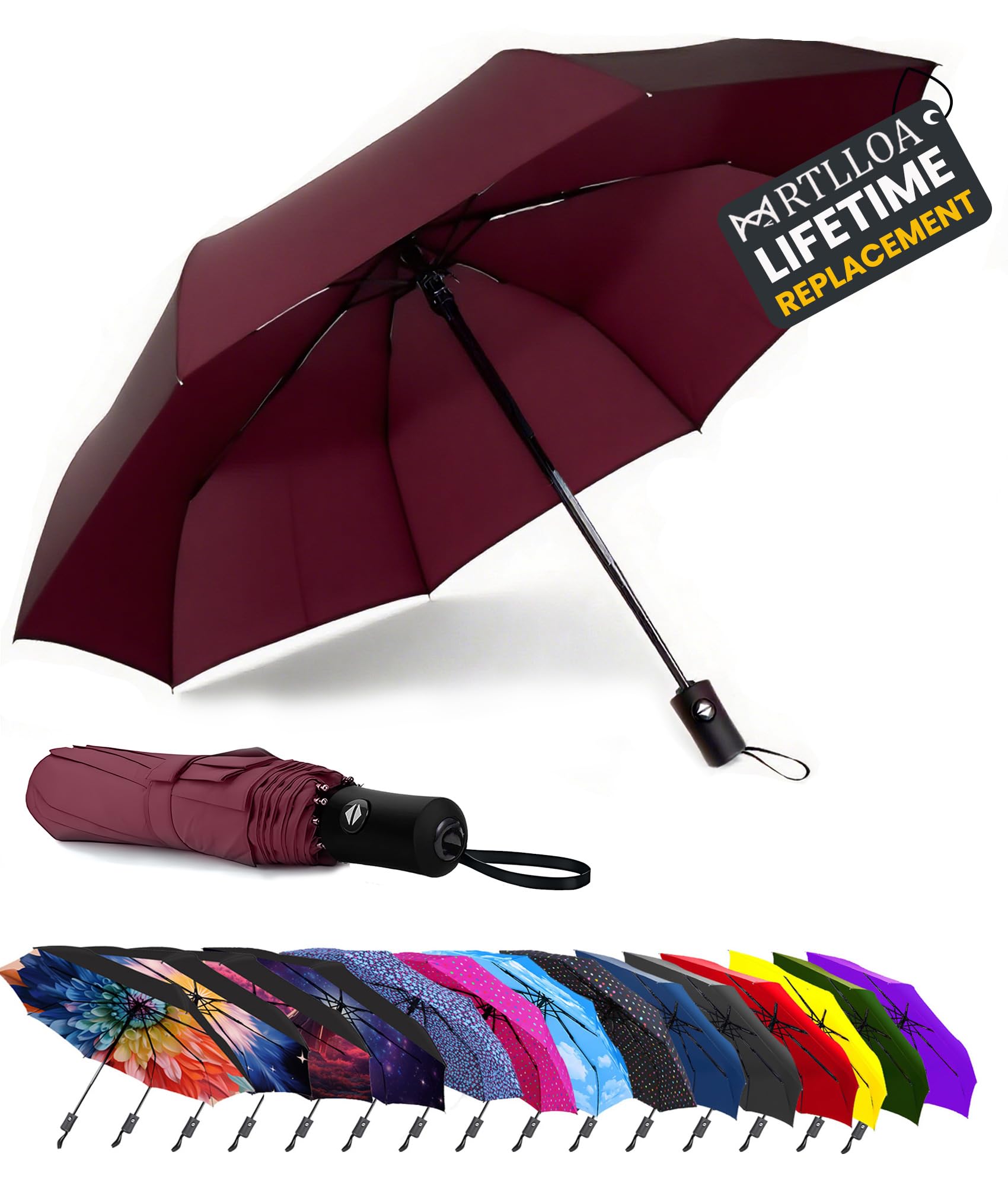 MRTLLOA 42/49 Inch Compact Windproof Travel Umbrella for Rain, Lightweight, Portable, Automatic, Strong, Waterproof Folding Umbrellas for Women, Men and Teenagers