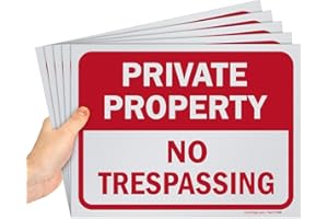 SmartSign Private Property No Trespassing Sign, 9" x 12" Polystyrene Plastic (Pack of 5) Screen Printed, 10 mil Polystyrene Plastic, Red and White, Made in USA