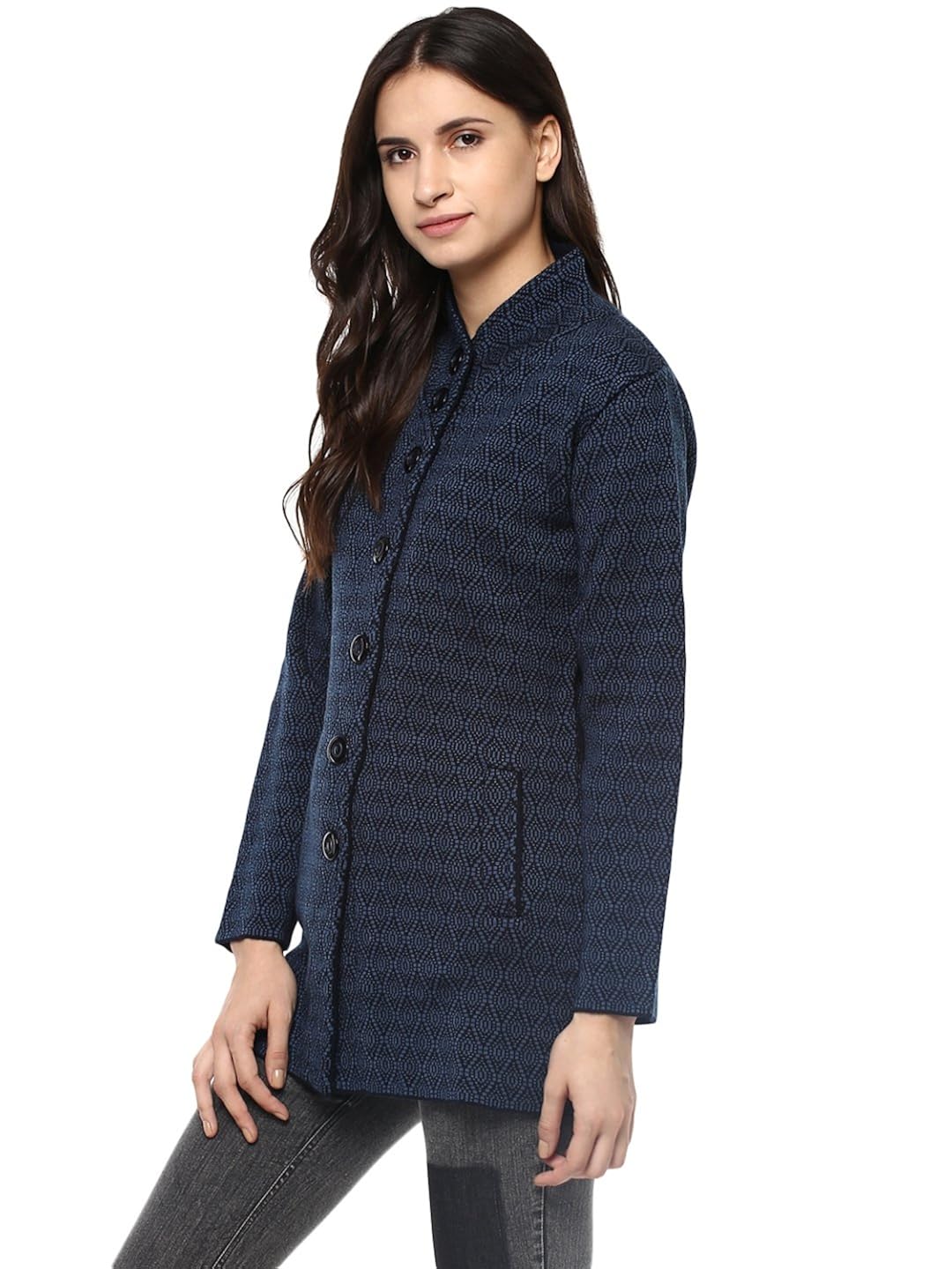 cayman women blue & black patterned coat