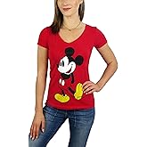 Disney Womens Mickey Mouse Stand V-Neck Tee (as1, Alpha, l, Regular, Regular, Red)