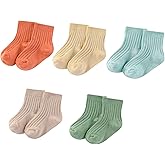 MAMIMAKA Unisex Baby Socks Breathable Soft Cotton Ankle Socks for Baby Boy and Girl, 5 Pack