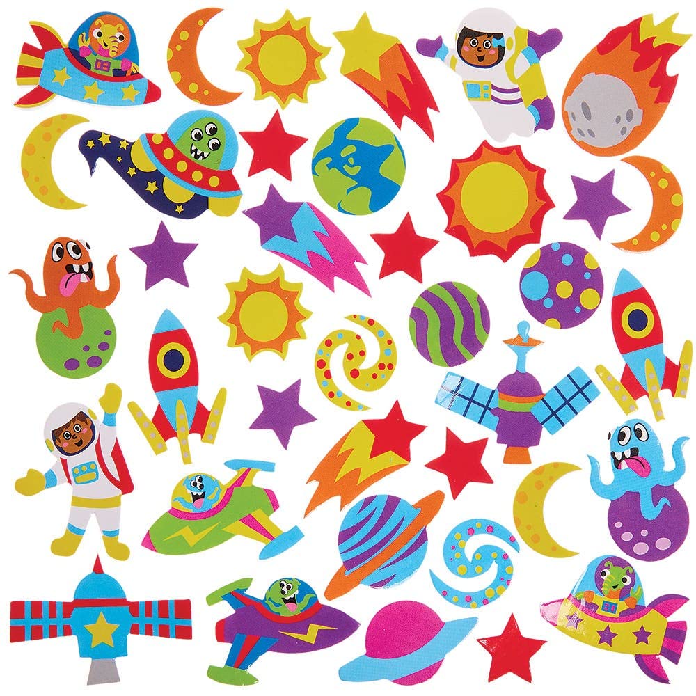 Baker Ross FX140 Solar System Foam Stickers - Pack of 100, 3D Puffy Stickers for Arts and Crafts, Cards, Paper, Scrapbook and Collage