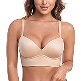 HACI Women's Plunge Push Up Bra Wirefree V Neck Padded T Shirt Longline Padded Supportive