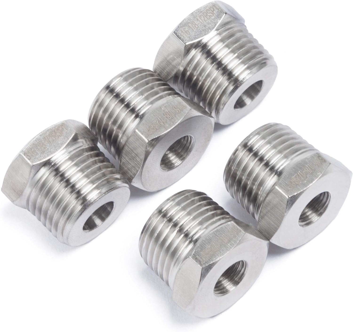 LTWFITTING Stainless Steel 316 Pipe Hex Bushing Reducer Fittings 1/2-Inch Male BSPT x 1/8-Inch Female BSPP (Pack of 5)